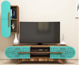 Set comoda TV si etajera din PAL melaminat Attica II Turquoise/Maro
