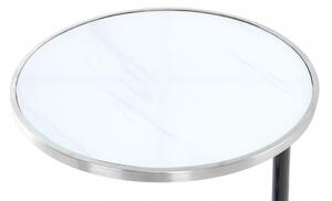 Masuta laterala rotunda din sticla Servant 46x46x62 alb/argintiu
