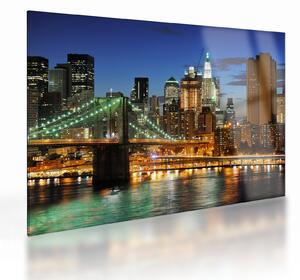 Tablou pe sticlă - Pod cu New York (70x50 cm)