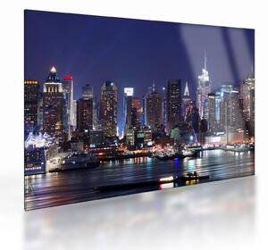 Tablou pe sticlă - Zgârie-nori din New York iluminate (70x50 cm)