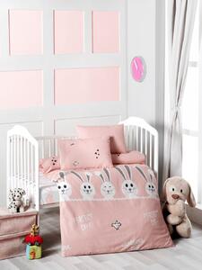 Set lenjerie de pat Bunny Ranforce pentru copii, alb somon gri
