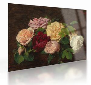 Tablou pe sticlă - Henri Fantin-Latour, Roses de Nice on a Table, reproducere (70x50 cm)