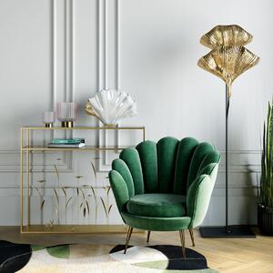 Fotoliu verde cu picioare auriu, șezut verde, oțel, tapiterie sintetică, în stil modern și glamour, trend de catifea