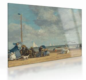 Tablou pe sticlă - Eugène Boudin, Beach at Trouville, reproducere (70x50 cm)