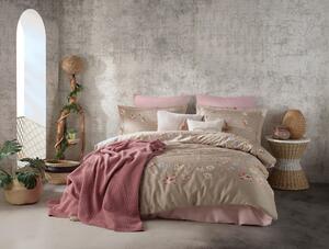 Set cuvertură pat dublu Rosebella Satin Bej roz