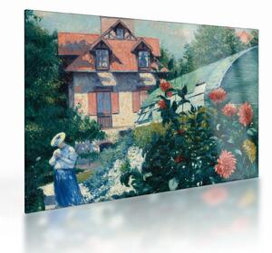 Tablou pe sticlă - Gustave Caillebotte, Dahlias, Garden at Petit Gennevilliers, reproducere (70x50 cm)