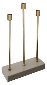 Suport lumanare din fier cu 3 brate Art Deco, taupe / auriu