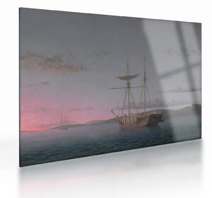 Tablou pe sticlă - Fitz Henry Lane, Lumber Schooners at Evening on Penobscot Bay, reproducere (70x50 cm)