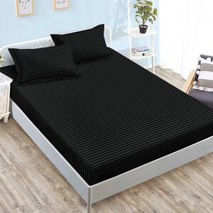 Husa de pat, 2 persoane, finet tip damasc, 3 piese, 180x200cm, cu elastic, Uni, negru , HPD18011