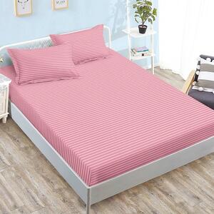 Husa de pat, 2 persoane, finet tip damasc, 3 piese, 180x200cm, cu elastic, Uni, roz , HPD18007