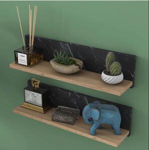 Ansamblu cu polite pentru perete, nuc-negru marmorat, 60x15x13cm, Rafi-Deco