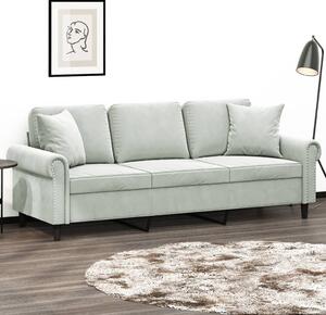 Canapea cu 3 locuri cu pernuțe, gri deschis, 180 cm, catifea