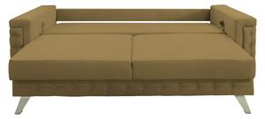 Canapea extensibila Omega, cu lada de depozitare si picioare argintii, stofa p13 bej, 230x105x80