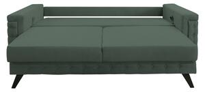 Canapea extensibila Omega, cu lada de depozitare si picioare negre, stofa p34 verde ou de rata, 230x105x80