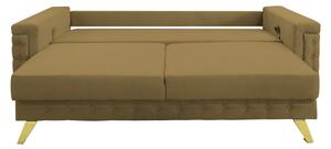 Canapea extensibila Omega, cu lada de depozitare si picioare aurii, stofa p13 bej, 230x105x80