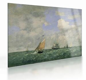 Tablou pe sticlă - Eugène Boudin, Ships and Sailing Boats Leaving Le Havre, reproducere (70x50 cm)