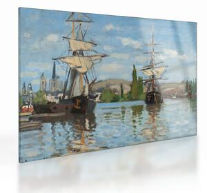 Tablou pe sticlă - Claude Monet, Ships Riding on the Seine at Rouen, reproducere (70x50 cm)