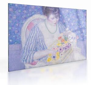 Tablou pe sticlă - Frederick Carl Frieseke, The Basket of Flowers, reproducere (70x50 cm)
