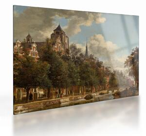 Tablou pe sticlă - Jan van der Heyden, View Down a Dutch Canal, reproducere (70x50 cm)