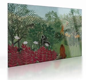 Tablou pe sticlă - Henri Rousseau, Tropical Forest with Monkeys, reproducere (70x50 cm)