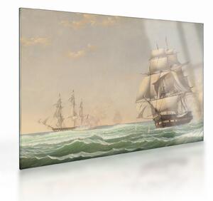 Tablou pe sticlă - Fitz Henry Lane, The United States Frigate President Engaging the British Squadron, reproducere (70x50 cm)