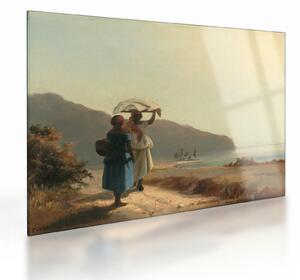 Tablou pe sticlă - Camille Pissarro, Two Women Chatting by the Sea, St. Thomas, reproducere (70x50 cm)