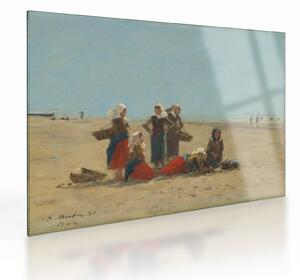Tablou pe sticlă - Eugène Boudin, Women on the Beach at Berck, reproducere (70x50 cm)