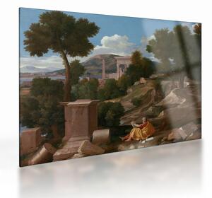 Tablou pe sticlă - Nicolas Poussin, Landscape with Saint John on Patmos, reproducere (70x50 cm)