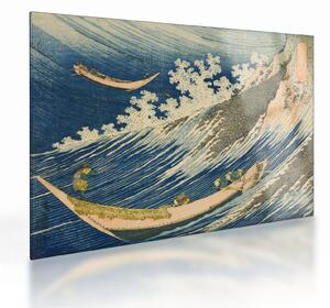 Tablou pe sticlă - Katsushika Hokusai, Fishing Boats at Choshi in Shimosa (Soshu Choshi) , reproducere (70x50 cm)