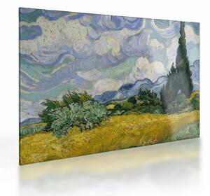 Tablou pe sticlă - Vincent van Gogh, Wheat Field with Cypresses, reproducere (70x50 cm)