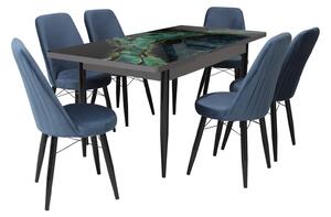 Set masă extensibilă Crystal cu 6 scaune Minerva Turcoaz
