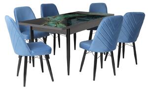 Set masă extensibilă Crystal cu 6 scaune Ludovic Albastru Deschis