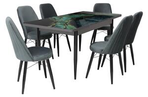 Set masă extensibilă Crystal cu 6 scaune Minerva Gri