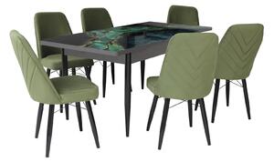 Set masă extensibilă Crystal cu 6 scaune Ludovic Verde