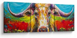 Tablou - Vacă pictată (cu ceas) (90x30 cm)