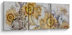 Tablou - Floarea-soarelui pe perete (cu ceas) (90x30 cm)