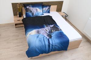 Lenjerie de pat albastra 3D CAT + fata de perna 40 x 40 cm gratuit Dimensiune lenjerie de pat: 70 x 90 cm | 140 x 200 cm