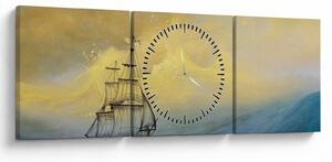 Tablou - Pictură barcă pe mare (cu ceas) (90x30 cm)