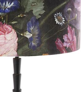 Lampă de masă negru 35 cm nuanță catifea design floare - Pisos