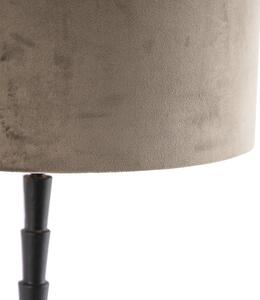 Lampă de masă Art Deco neagră 35 cm nuanță catifea taupe - Pisos