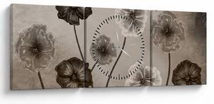 Tablou - Flori desenate (cu ceas) (90x30 cm)