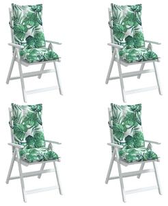 Perne de scaun spătar înalt, 4 buc, model frunze, textil Oxford