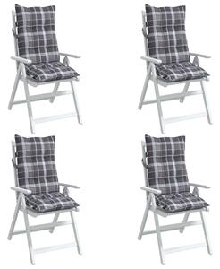 Perne scaun cu spătar înalt, 4 buc., gri, carouri textil oxford