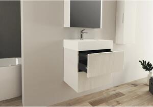 Dulap bază lavoar baie suspendat Jungborn QUATTRO 60 cm MDF alb riflaj mat 2 sertare