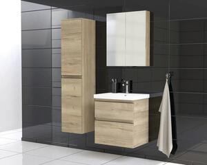 Dulap baie înalt suspendat 35x161,8 cm PAL stejar Halifax Jungborn TRENTA dr. mâner negru