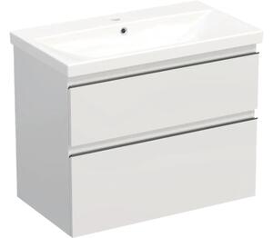 Set mobilier baie suspendat Jungborn TRENTA 80 cm alb lucios mâner negru