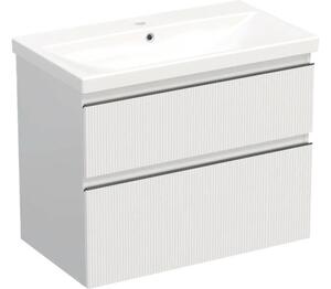 Set mobilier baie suspendat Jungborn TRENTA riflaj 80 cm alb mâner negru