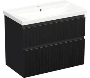 Set mobilier baie suspendat Jungborn TRENTA 80 cm riflaj 2 negru