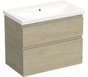 Set mobilier baie suspendat Jungborn TRENTA 80 cm stejar Kendal mâner crom