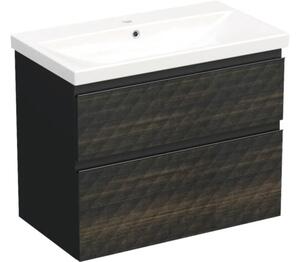 Set mobilier baie suspendat Jungborn TRENTA 80 cm negru-maro mâner negru